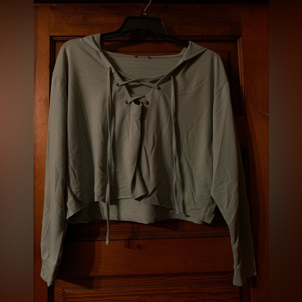 Cropped Lace-Up Hoodie